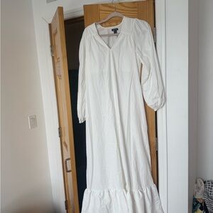 Boohoo White V-Neck Longline Maxi Linen Dress with Balloon Sleeves Vacation wear